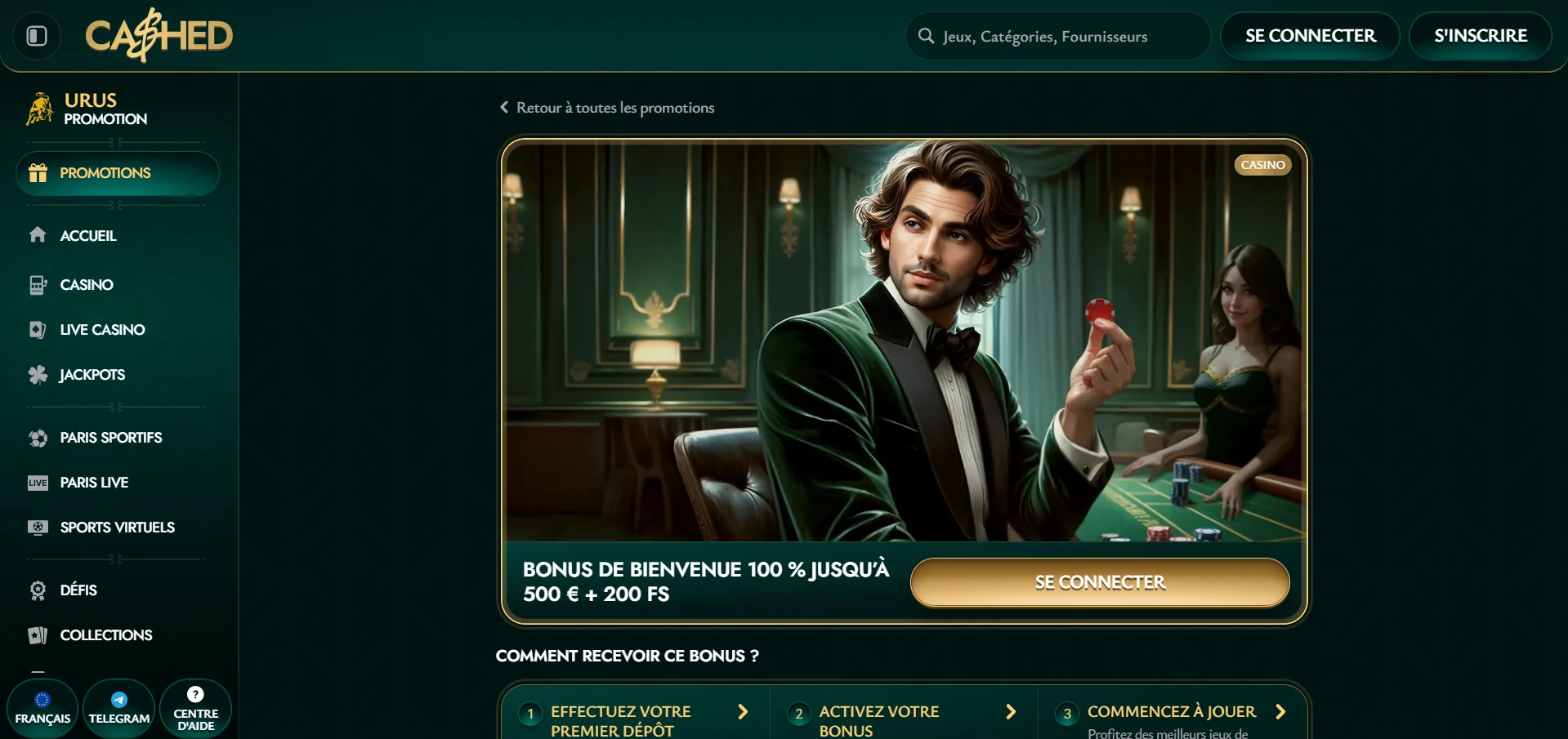 Cashed casino bonus de bienvenue