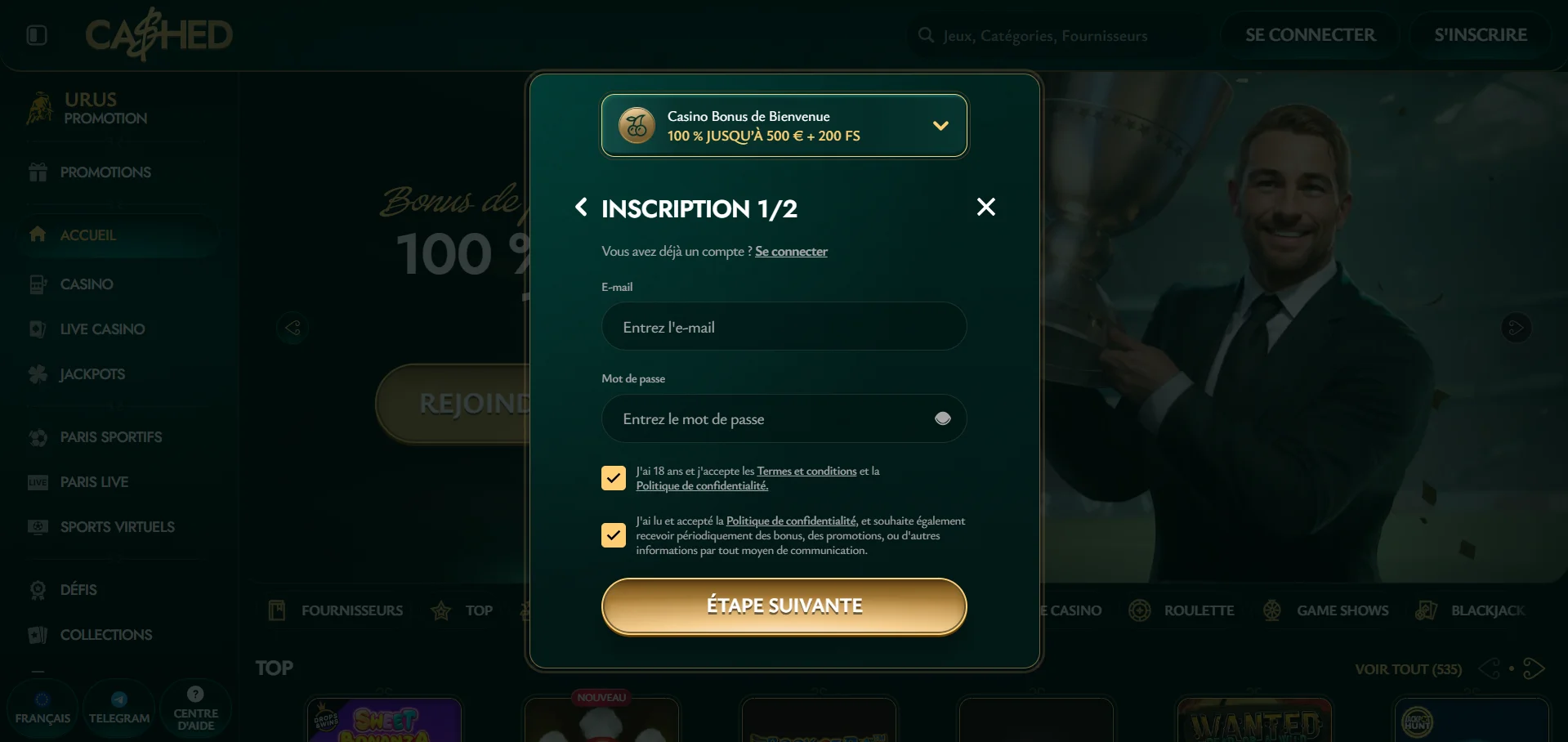 Comment s'inscrire sur l'appli Cashed Casino